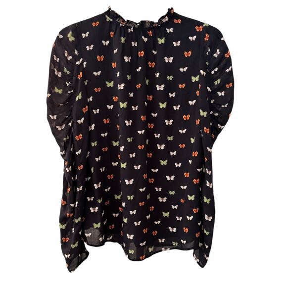 Anna Cate James Top XS Black Butterfly Print Blouse LS Top Lightweight Shirt - Picture 3 of 8